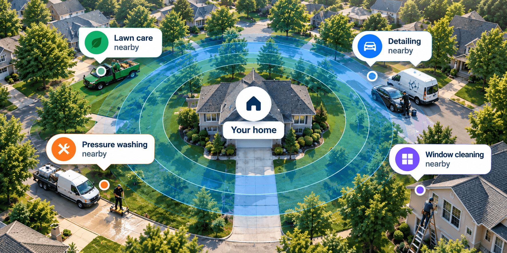 Nearby services operating around a neighborhood