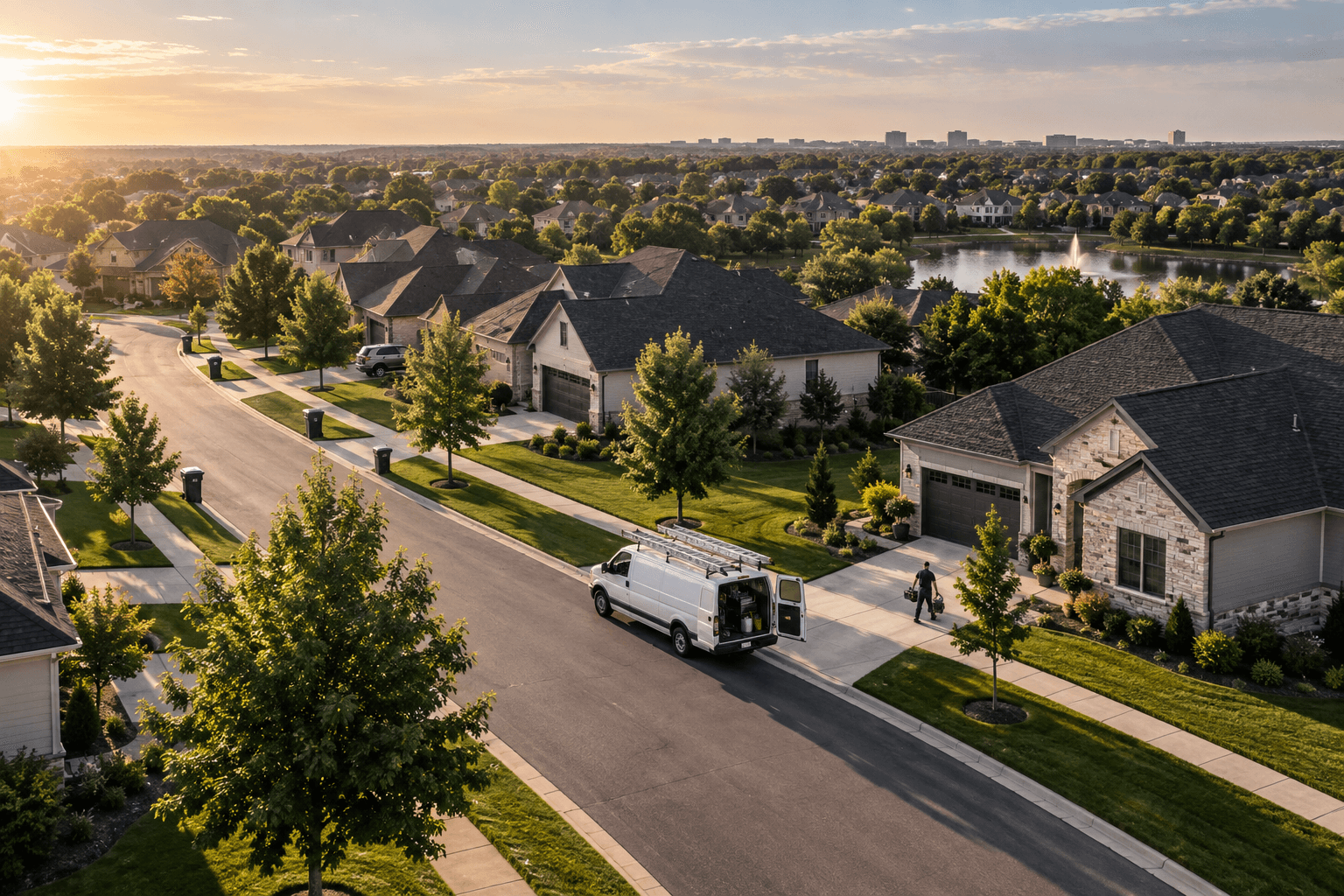 A residential neighborhood seen from above